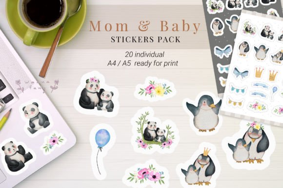 Charming Mom and Baby Cute Animal Sticker Pack for Creators