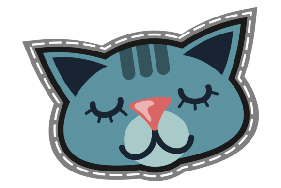Cute Cat Face Patch: Sleeping Animal Hea for Playful Branding
