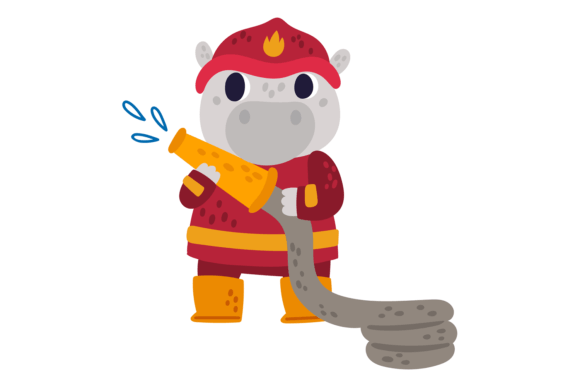 Hippo with Firefighter Hose: The Ultimate Cute Animal Design Asset