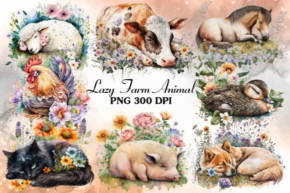 Lazy Farm Animal Sleeping Clipart: Charming Designs for Creative Projects