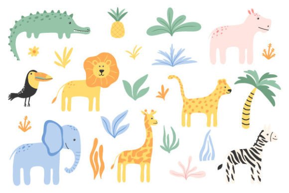 Playful Design: Using Childish Hand Drawn Jungle Animal Sets