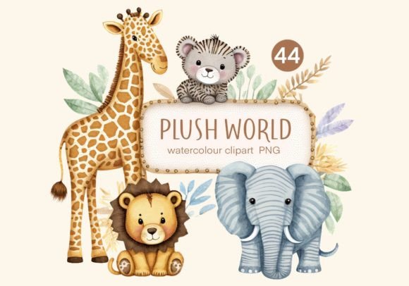 Plush World: Baby Animal Watercolor PNG for Soft Branding