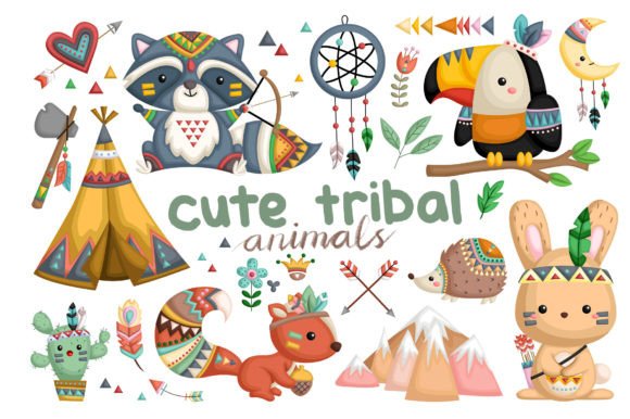 Tribal Animal Clipart - Cute Animal: 37 Design Elements
